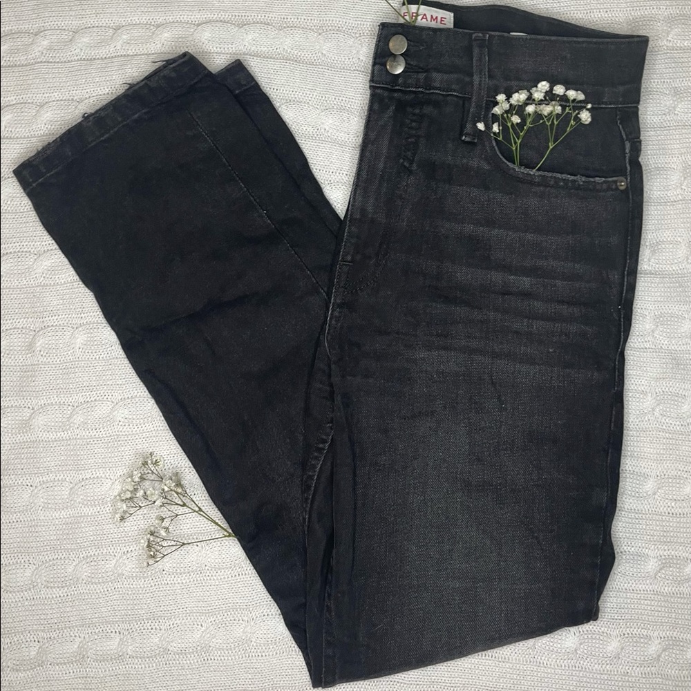 Frame Le Sylvie Slender Straight-Leg Jeans in Faded Black Wash